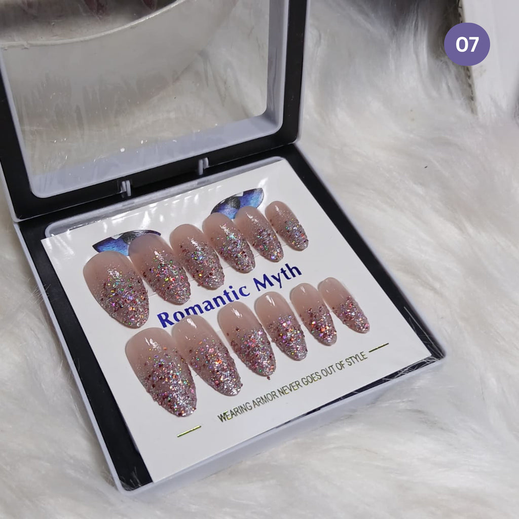 Romantic Myth Diamond Dust Glitter Press-On Nails Cat's Eye Nail 2787 Pack of 2