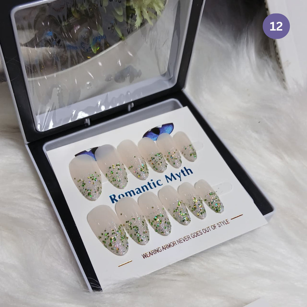 Romantic Myth Diamond Dust Glitter Press-On Nails Cat's Eye Nail 2787 Pack of 2