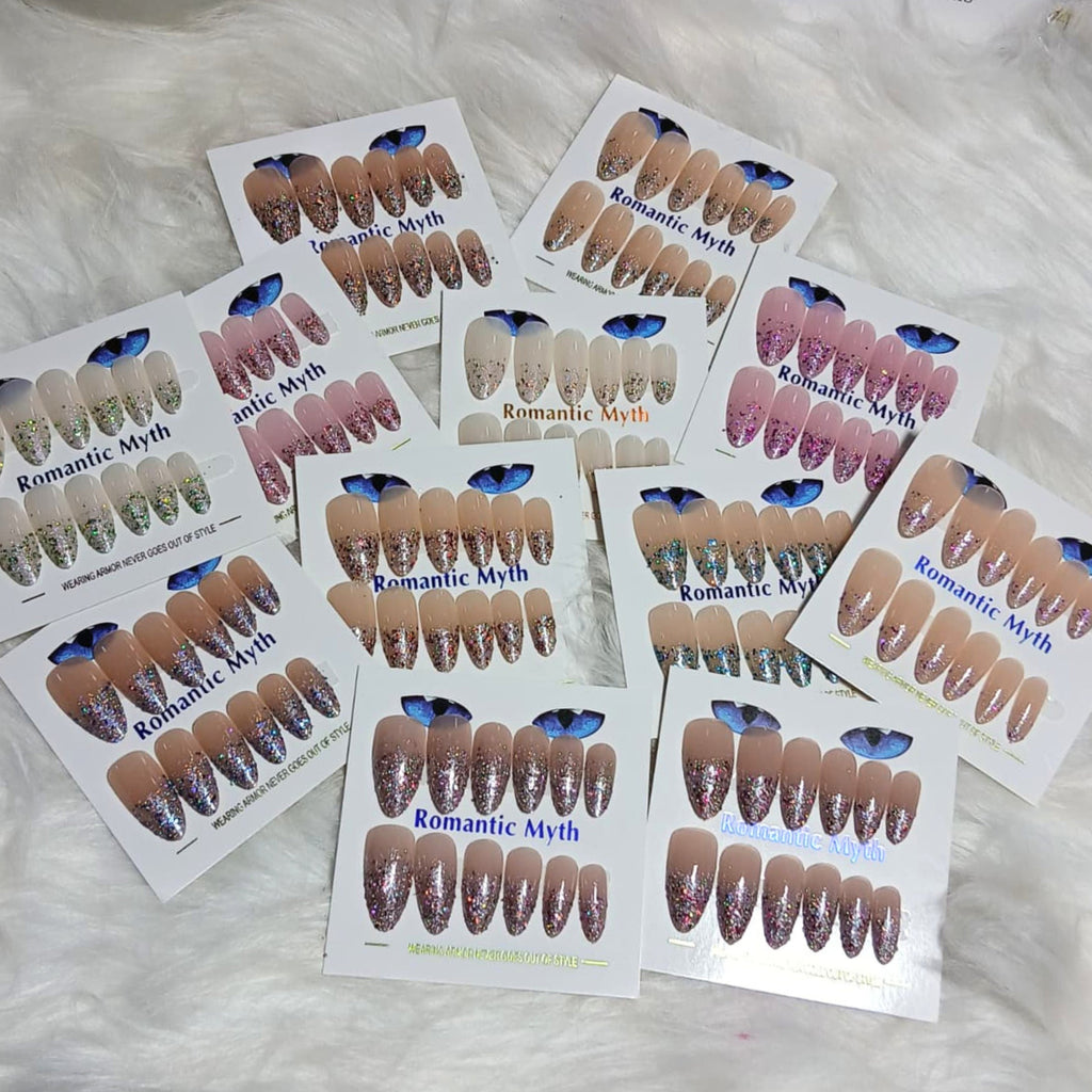 Romantic Myth Diamond Dust Glitter Press-On Nails Cat's Eye Nail 2787 Pack of 2