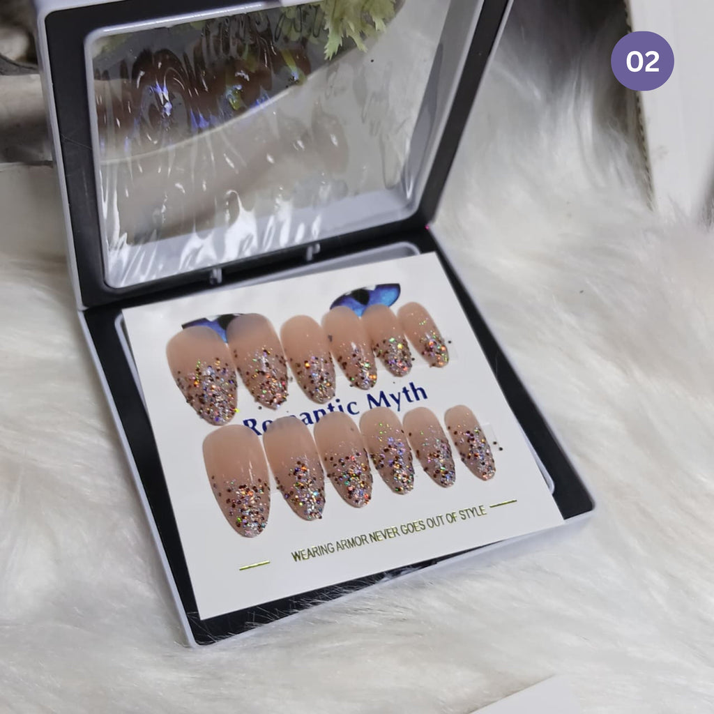 Romantic Myth Diamond Dust Glitter Press-On Nails Cat's Eye Nail 2787 Pack of 2