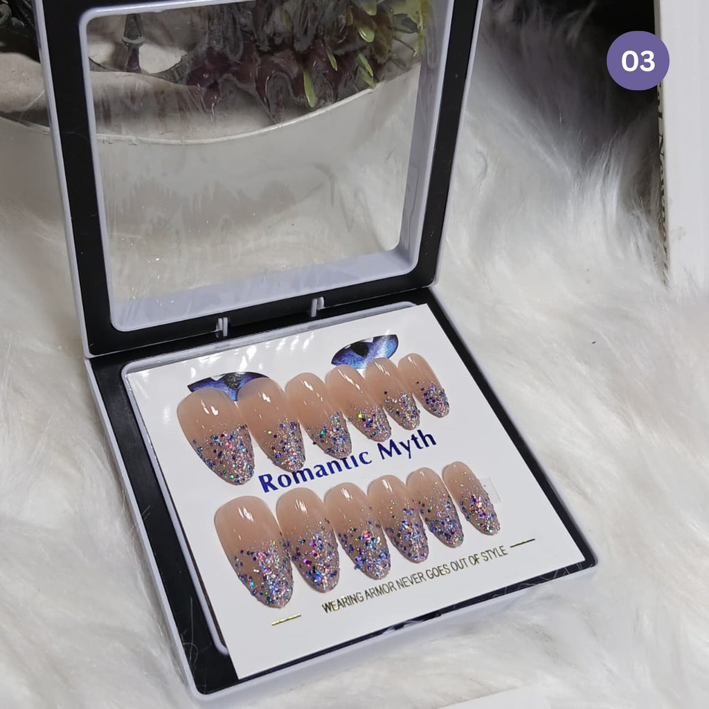 Romantic Myth Diamond Dust Glitter Press-On Nails Cat's Eye Nail 2787 Pack of 2