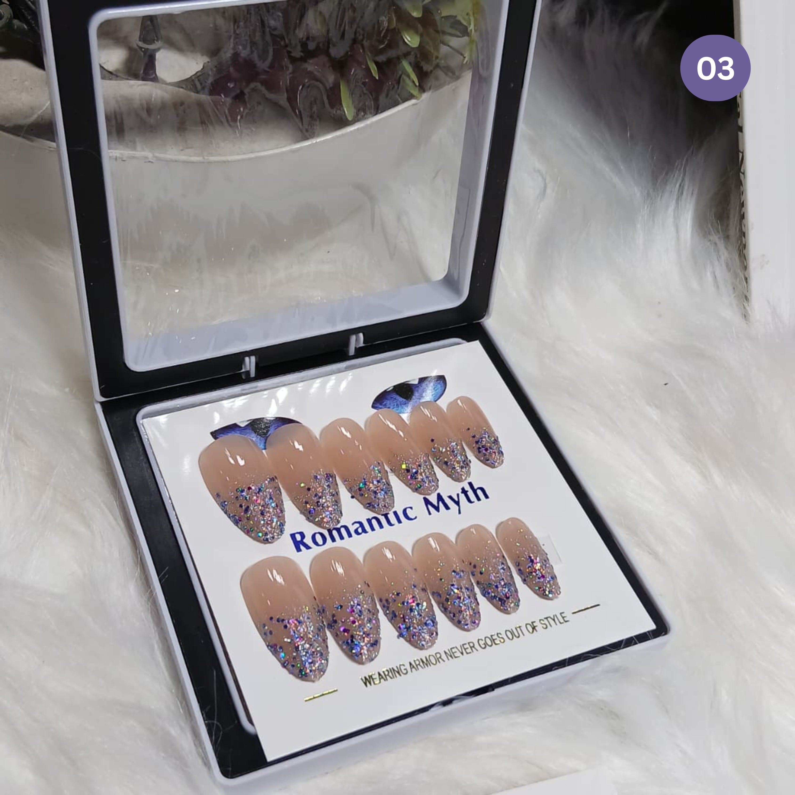 Romantic Myth Diamond Dust Glitter Press-On Nails Cat's Eye Nail 2787 Pack of 2