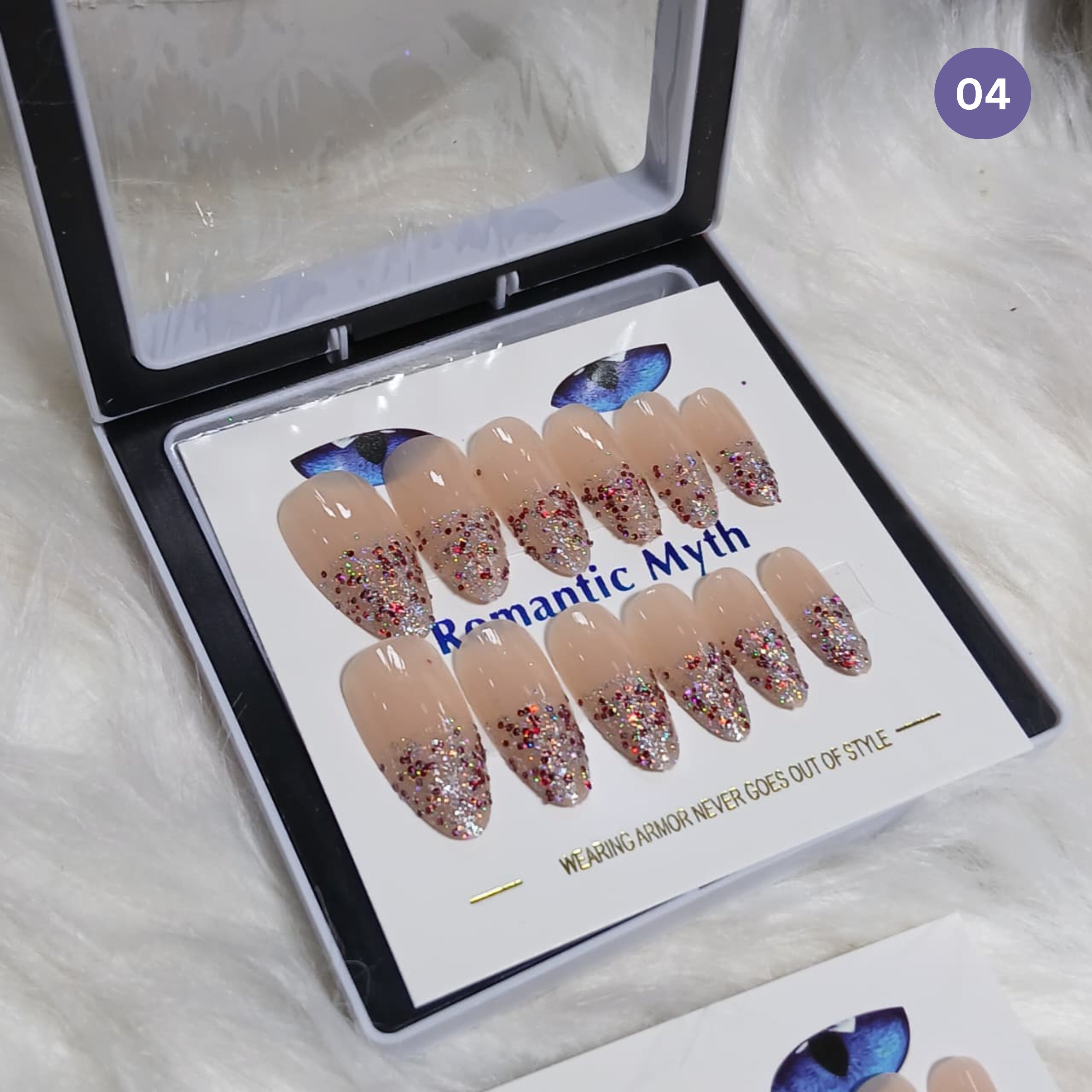 Romantic Myth Diamond Dust Glitter Press-On Nails Cat's Eye Nail 2787 Pack of 2
