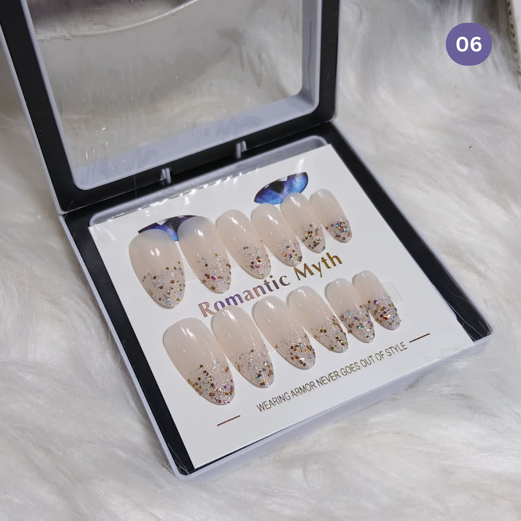 Romantic Myth Diamond Dust Glitter Press-On Nails Cat's Eye Nail 2787 Pack of 2