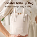 Multifunctional Faux Leather Makeup Bag with Handle Cosmetic Bag Large Capacity Waterproof