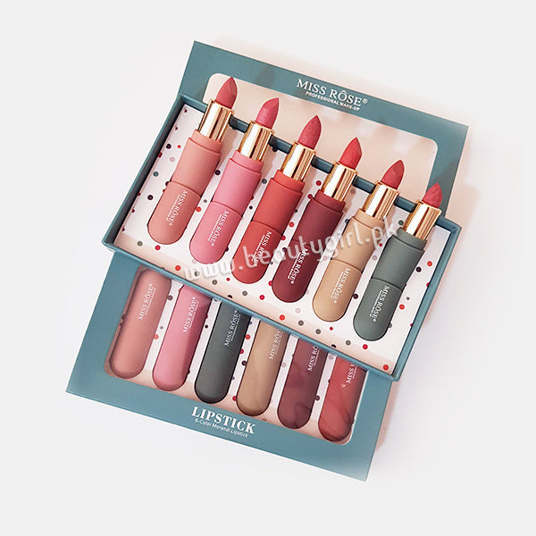 Miss Rose 6 Color Velvet Matte Lipstick  - Set Of 6pcs