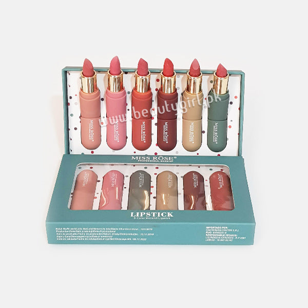 Miss Rose 6 Color Velvet Matte Lipstick  - Set Of 6pcs