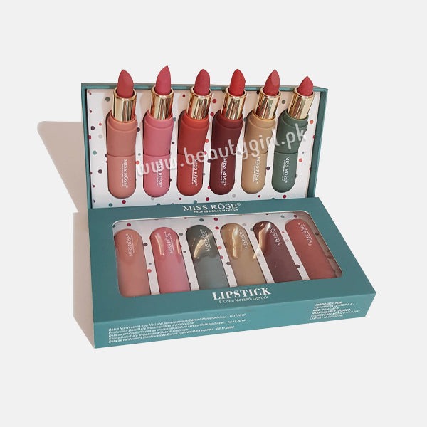 Miss Rose 6 Color Velvet Matte Lipstick  - Set Of 6pcs