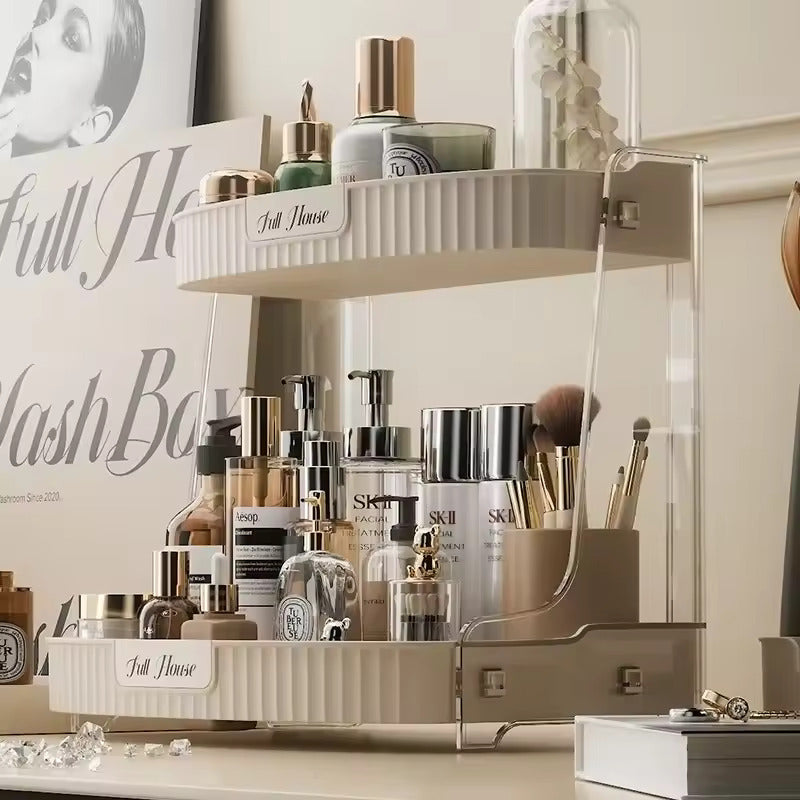 Desktop Double Layer Bathroom Organizer Shelf Cosmetic Storage Rack Holder