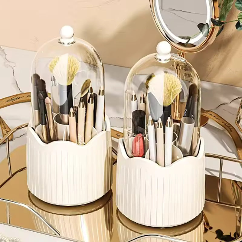 360 Degree Rotating Makeup Brush Holder Cosmetics Organizer With Lid for Vanity Multi-Functional Pen Holder Lipstick Storage Box 14800