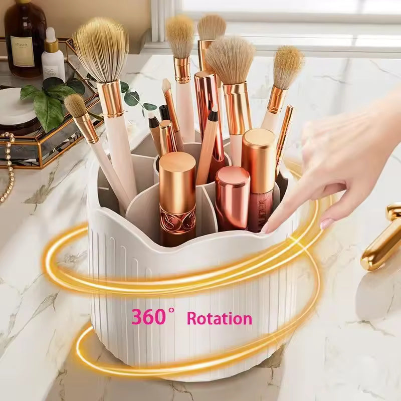 360 Degree Rotating Makeup Brush Holder Cosmetics Organizer With Lid for Vanity Multi-Functional Pen Holder Lipstick Storage Box 14800