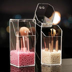Acrylic Makeup Brush Holder Storage Box With Pearls