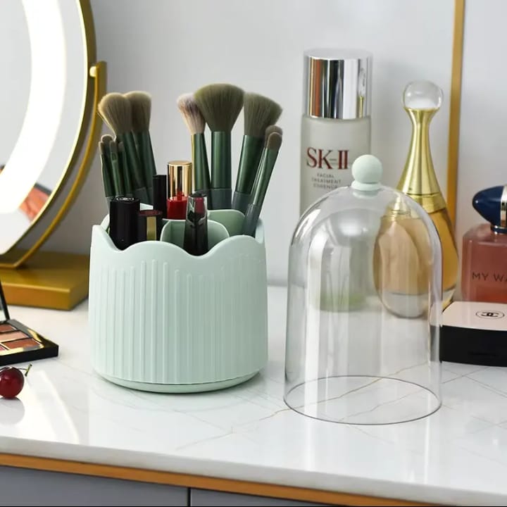 360 Degree Rotating Makeup Brush Holder Cosmetics Organizer With Lid for Vanity Multi-Functional Pen Holder Lipstick Storage Box 14800