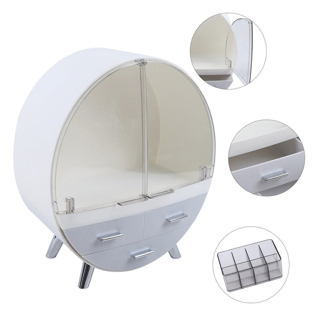 Multipurpose Dustproof Cosmetic Organizer Vanity Storage Case With 3 Drawers And Stand