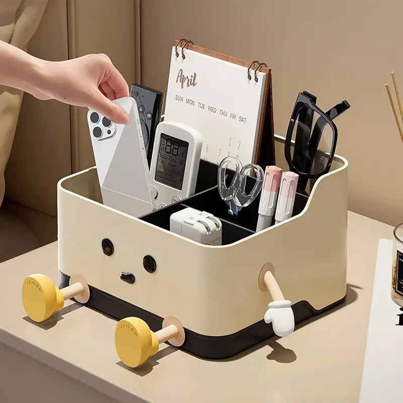 Multifunctional Cute Cartoon Desktop Organizer With Built-In Calendar Stand Personal Care Items Office Supplies & Tech Accessories Space Saving Countertop Storage Box 17006