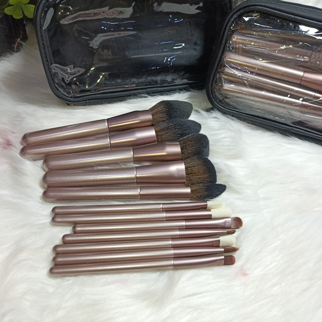 Premium Ultra-Soft Rose Gold Complete Face & Eye Makeup Brush Kit
