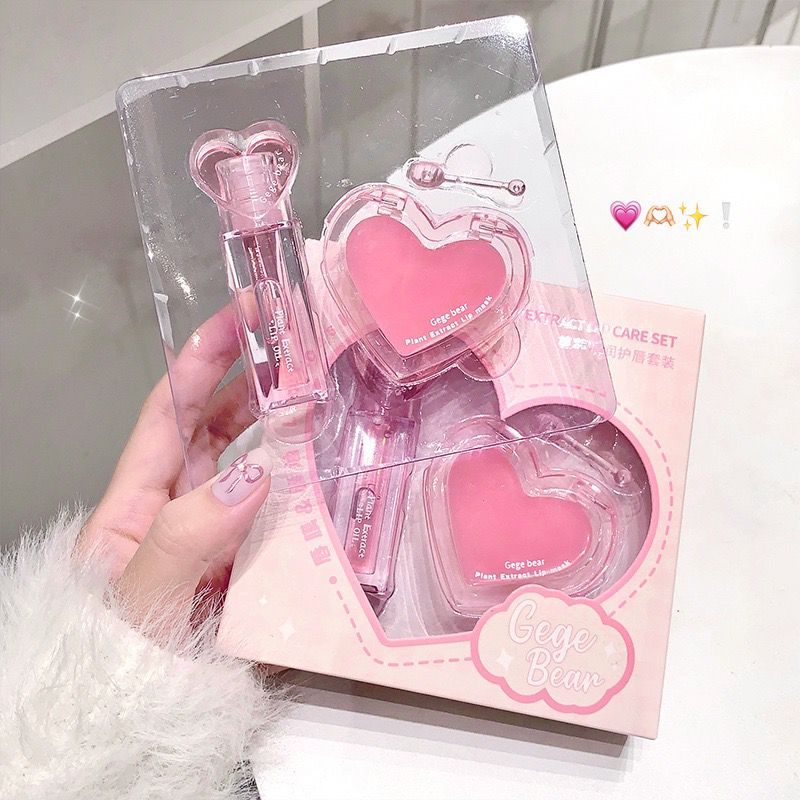 Gege Bear Plant Extract Lip Mask Lip Oil Lip Care 2Pcs Set