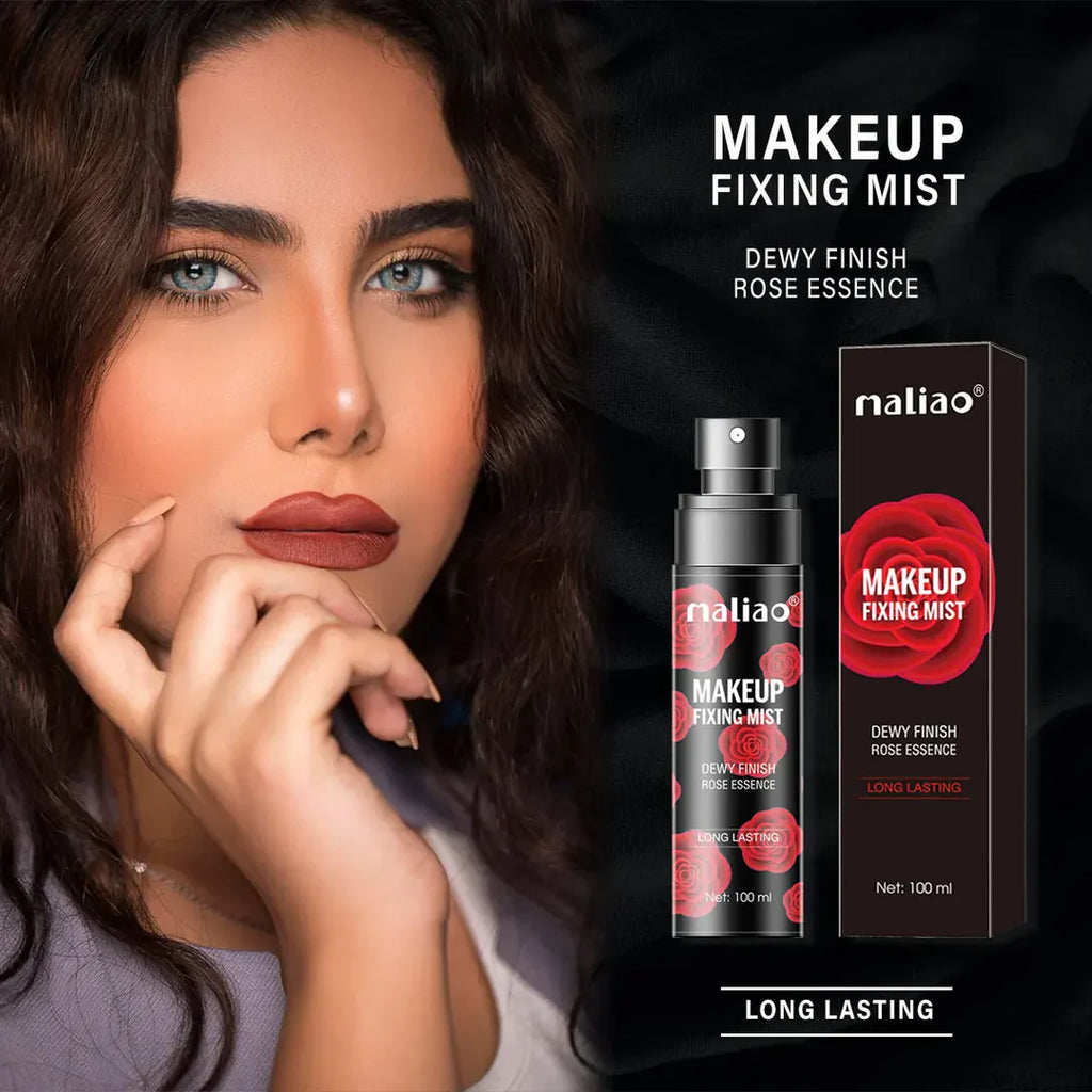 Maliao Dewy Finish Makeup Fixing Mist with Rose Essence Long-Lasting Makeup Fixer 100ml