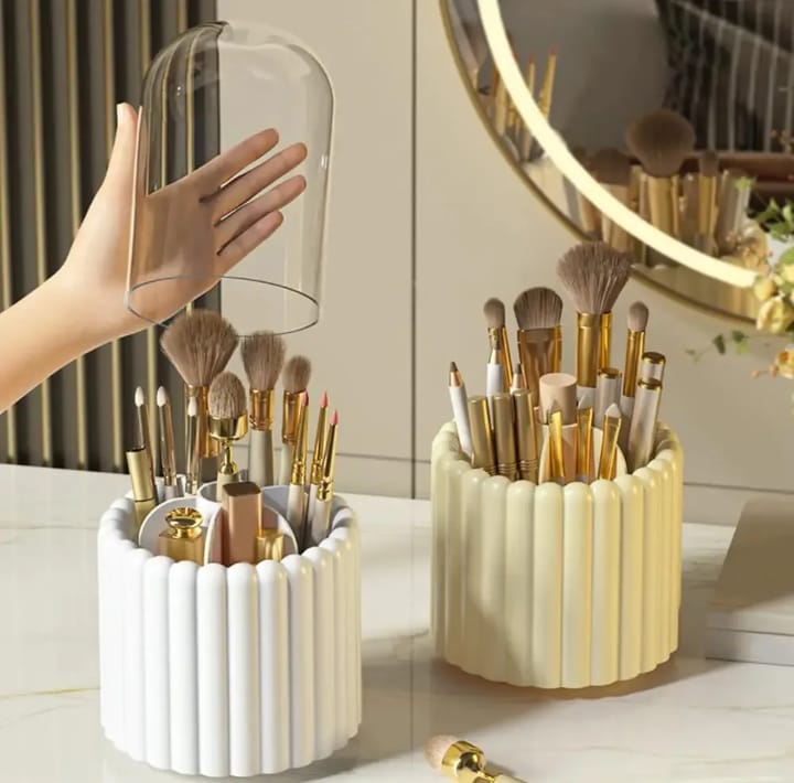 360° Rotating Makeup Brush Holder with Lid Cosmetic Storage Makeup Box Jewelry Container Organizer 15200