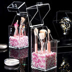 Acrylic Makeup Brush Holder Storage Box With Pearls