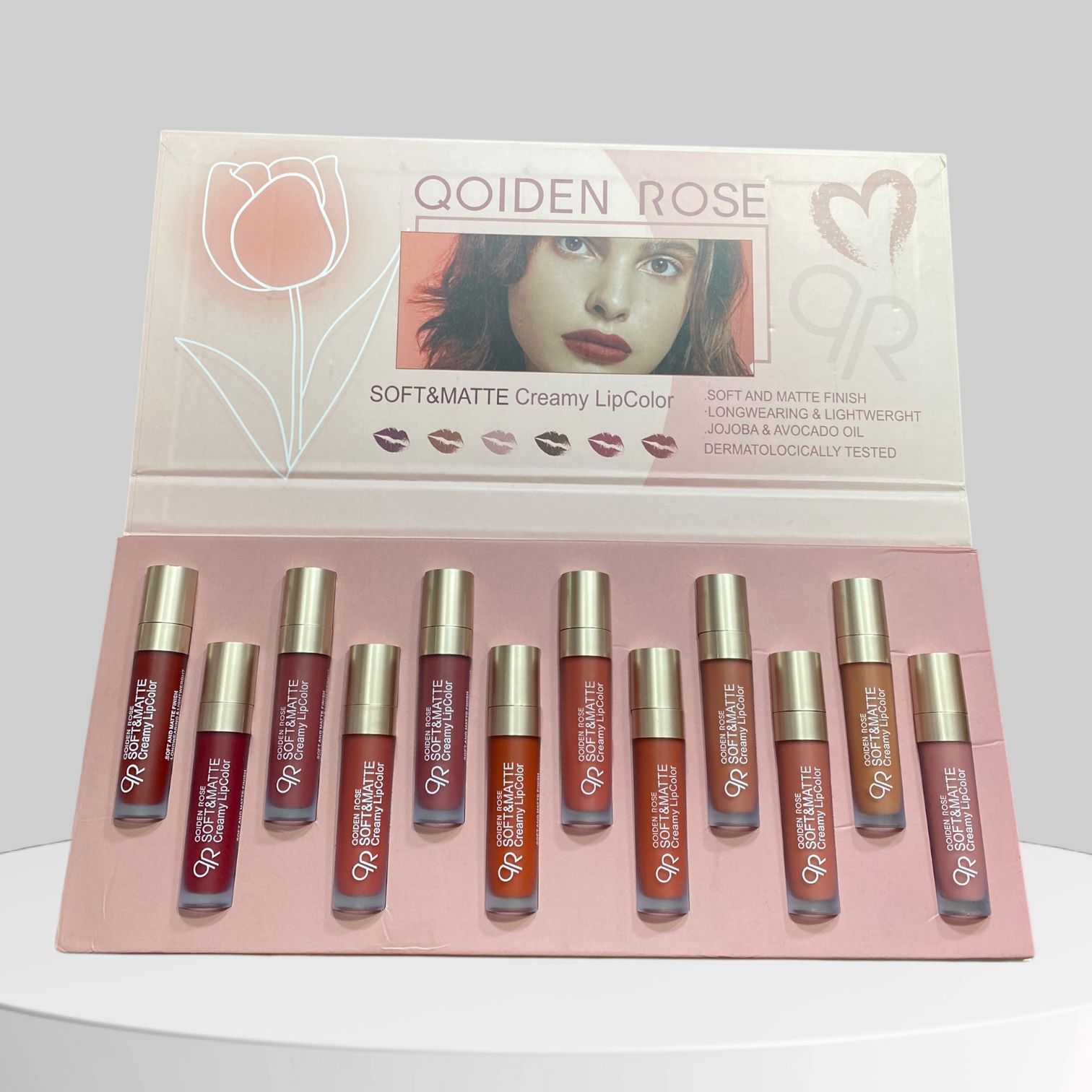 Qoiden Rose 12pcs Nude Shades Lip Gloss Set