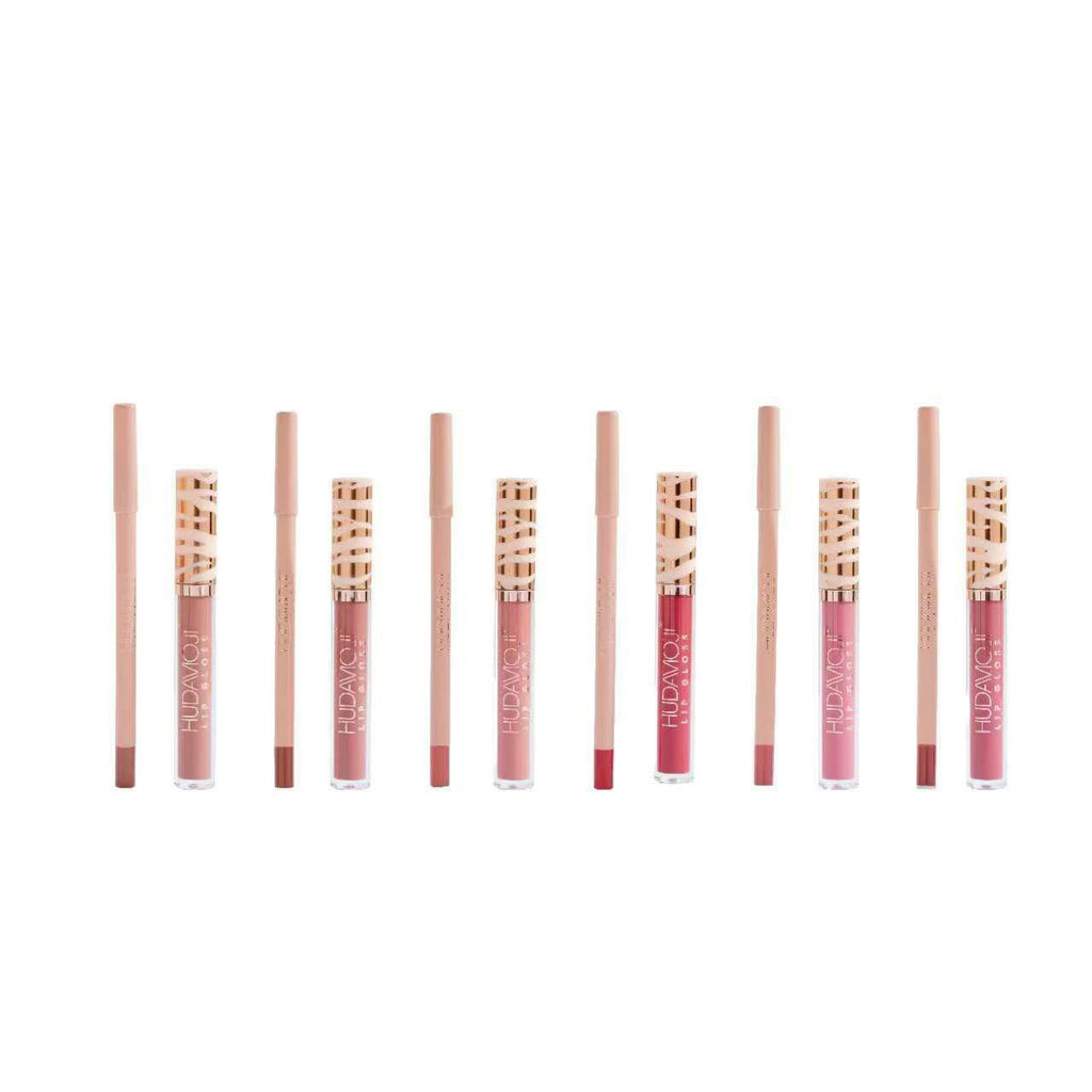 Hudamoji Lip Matte Lip Gloss Lip Liner 6pcs Set