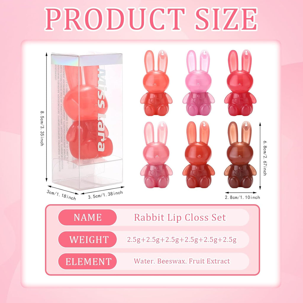 Miss Lara 6 Colors Rabbit Glossy Lip Gloss & Moisturizer