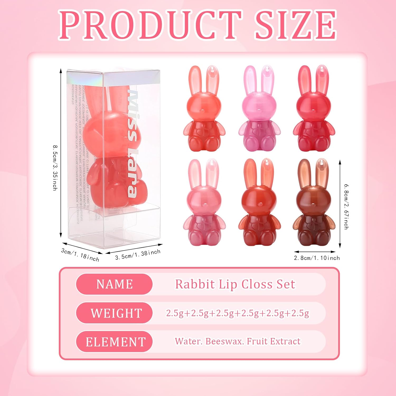 Miss Lara 6 Colors Rabbit Glossy Lip Gloss & Moisturizer