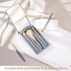 Smoosh 5Pcs Makeup Brush Set with Mirror Portable Travel Kit