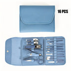 Professional Portable Manicure Pedicure Set Stainless Steel Nail Clipper Cuticle Trimmer 16Pcs Kit With Folding Case