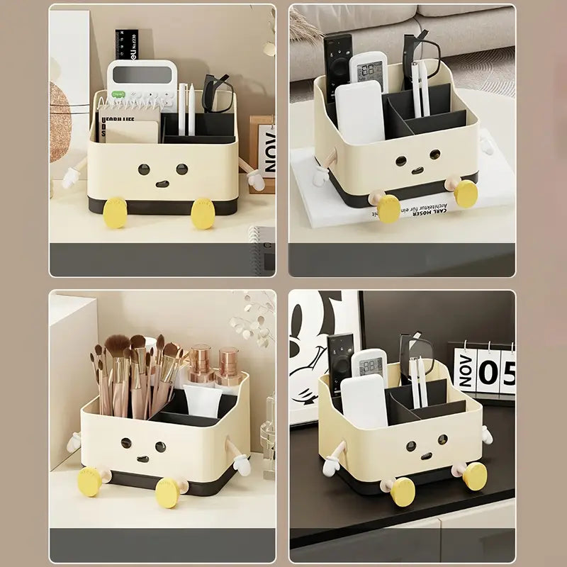 Multifunctional Cute Cartoon Desktop Organizer With Built-In Calendar Stand Personal Care Items Office Supplies & Tech Accessories Space Saving Countertop Storage Box 17006
