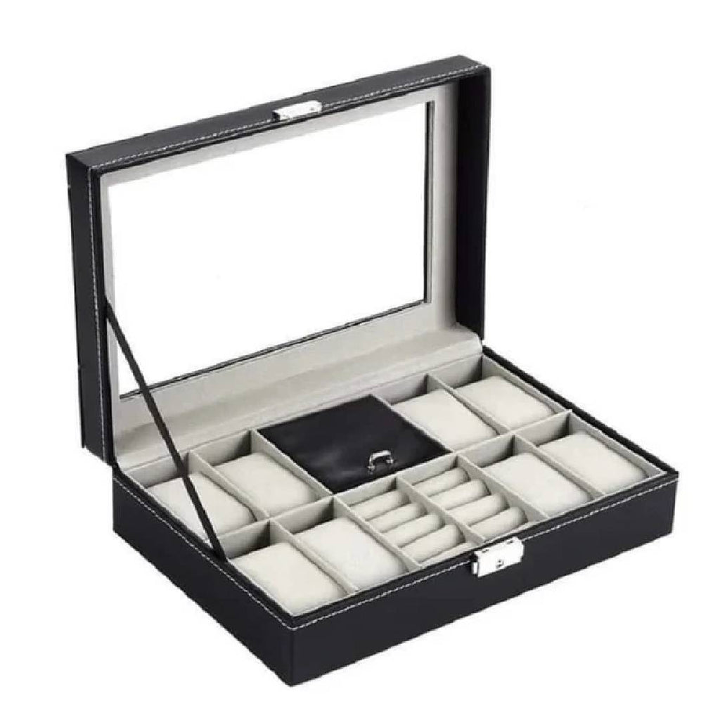 8 Slot PU Leather Watch + Ring Organizer Leather Watch Box With Lock System 00090