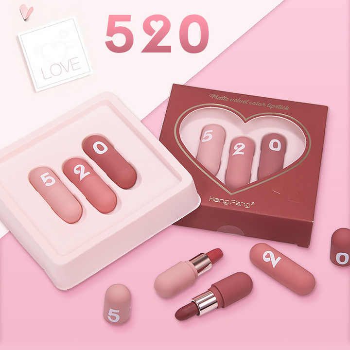 HengFang Matte Velvet Color Lipstick 3Pcs Set