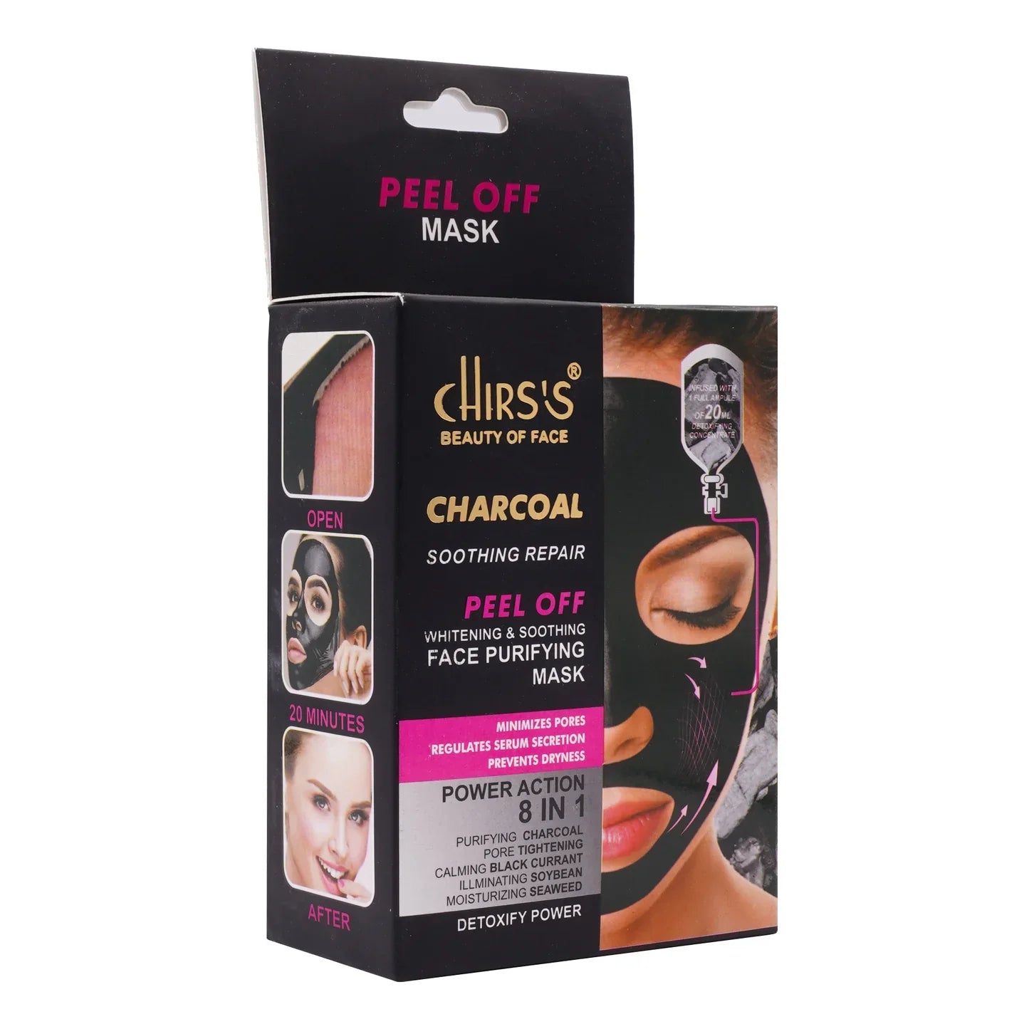 CHIRS'S Charcoal Soothing Repair Peel Off Face Purifying Mask 8 In 1 Power Action Pack of 10 Sachet