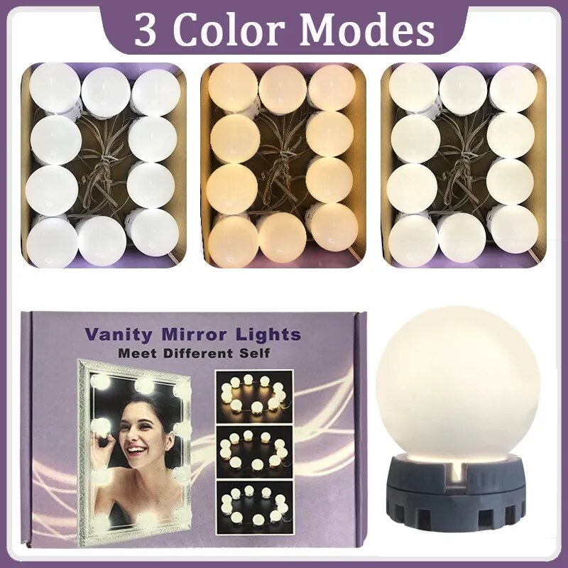 VANITY MAKE-UP MIRROR LIGHTS 10 STRIP LED LIGHTS (IN 3 COLOR VARIATION)