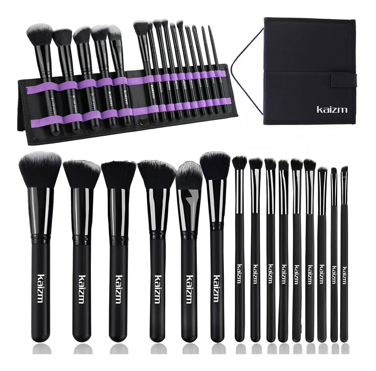 Kaizm Professional 15pcs Face & Eye Makeup Brush Kit, Soft Synthetic Bristles, Complete Beauty Brush Kit with Carrying Case