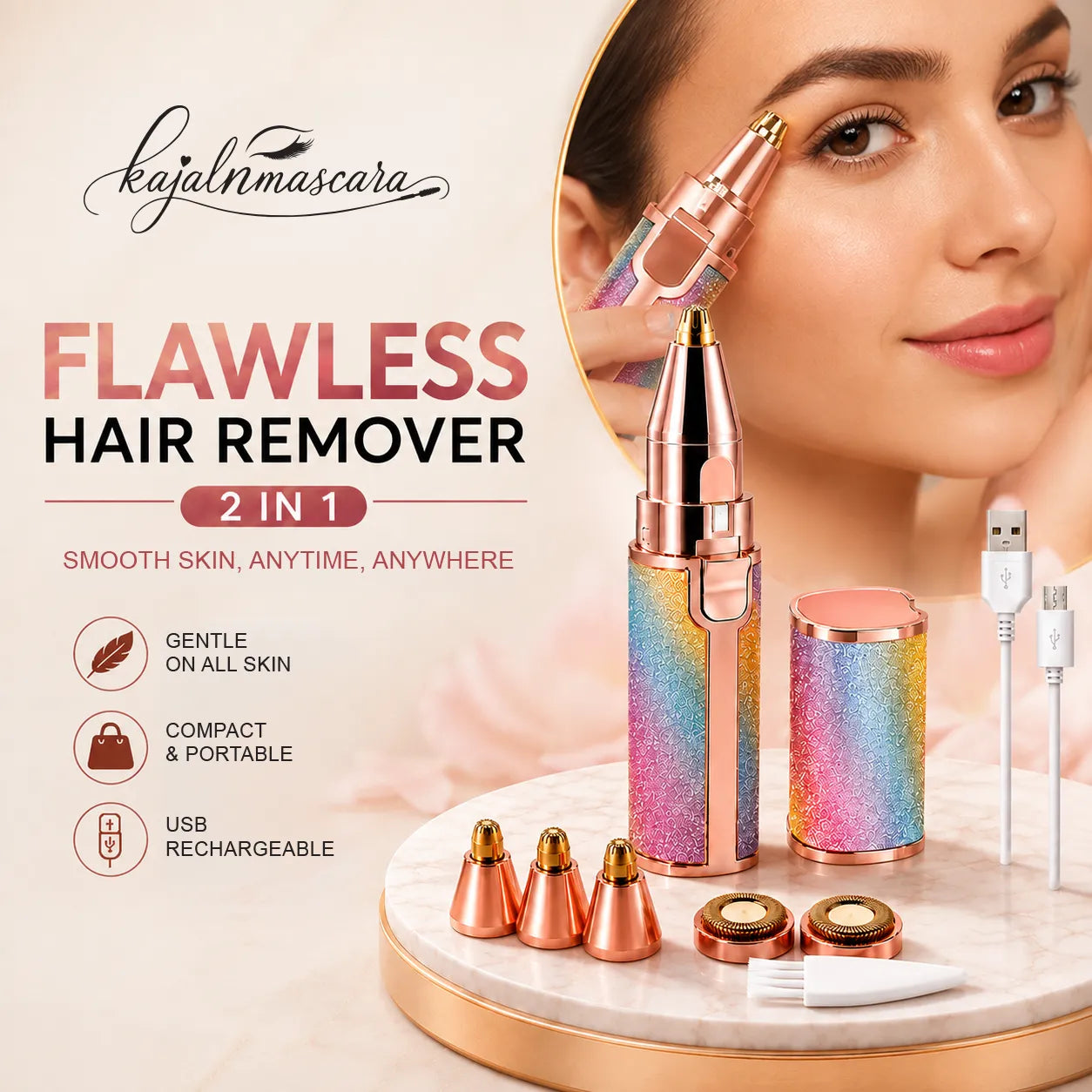 Flawless 2-in-1 Rechargeable Electric Eyebrow & Nose Hair Remover