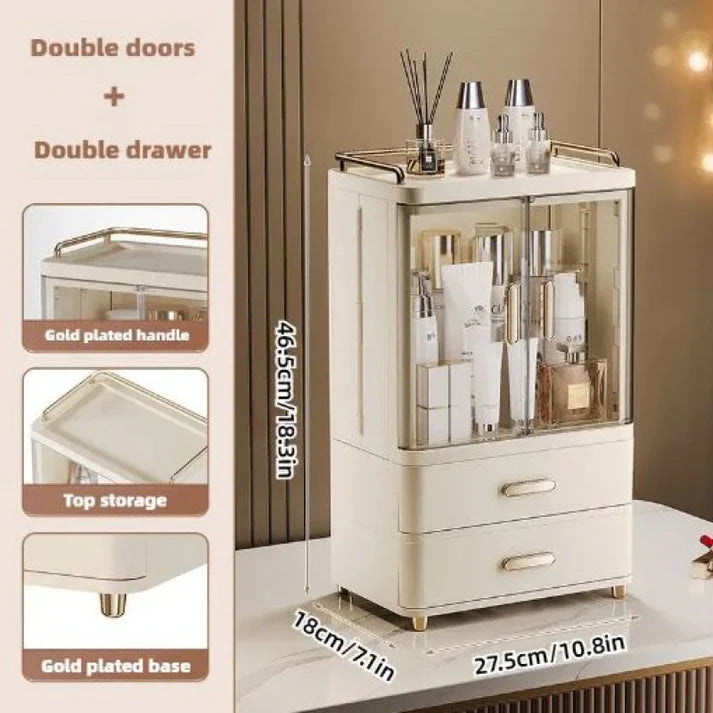 Double-Door Desktop Pretty Cosmetics Organizer Makeup Brush Storage Box