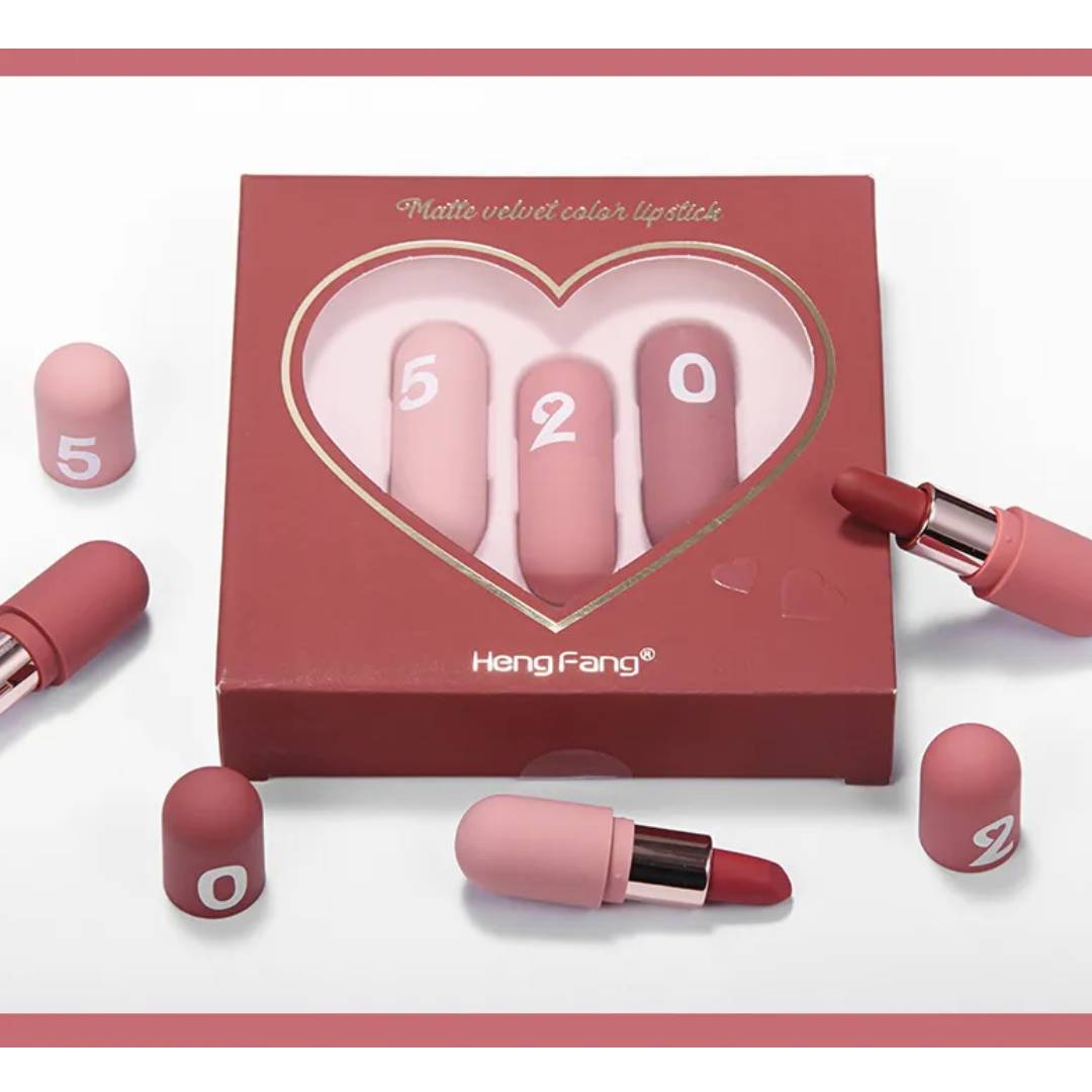 HengFang Matte Velvet Color Lipstick 3Pcs Set