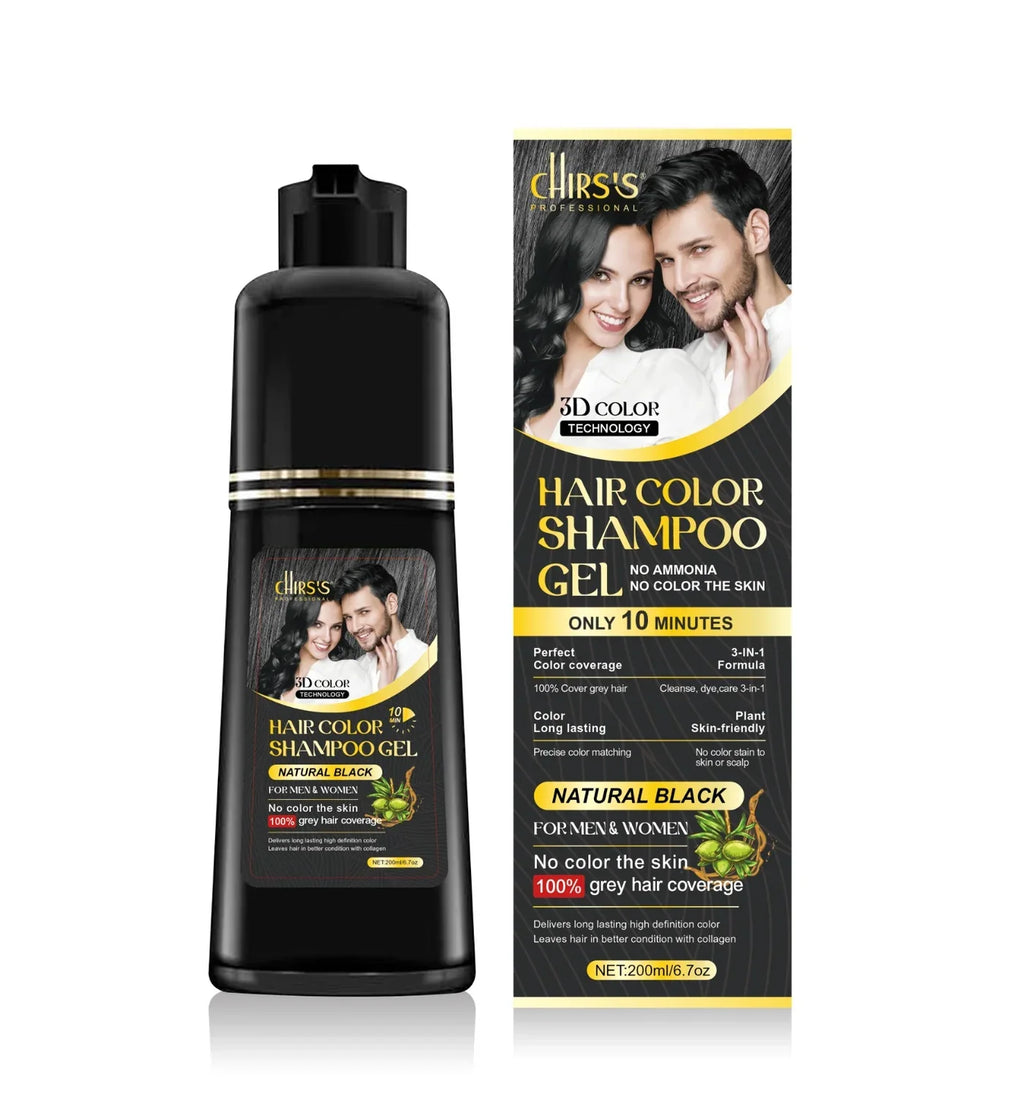 Chriss Professional 3d 3in1 Hair Color Shampoo Gel – No Ammonia | 100% Grey Coverage | for Men & Women | 200ml (LIGHT BROWN)