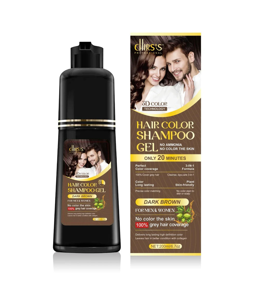 Chriss Professional 3d 3in1 Hair Color Shampoo Gel – No Ammonia | 100% Grey Coverage | for Men & Women | 200ml (LIGHT BROWN)