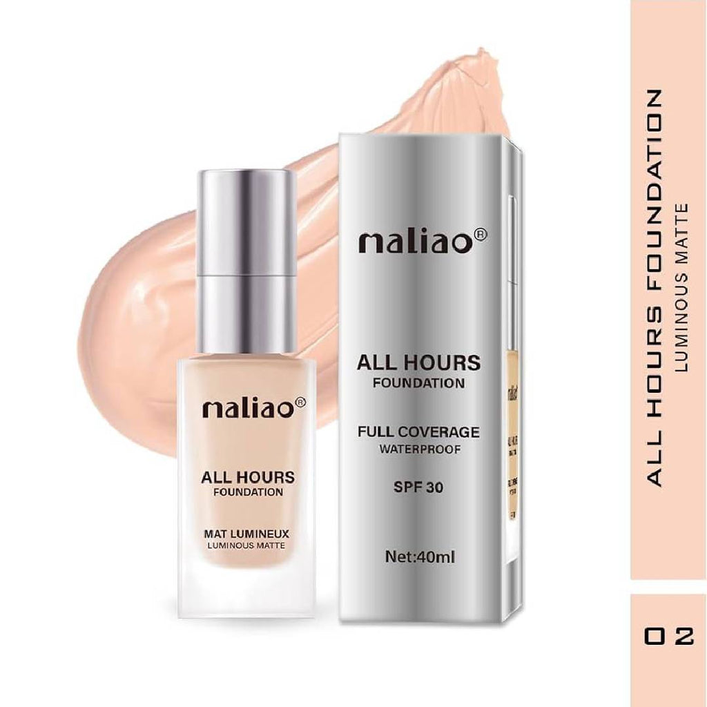 Maliao All Hours Foundation Mat Lumineux Full Coverage Waterproof SPF30