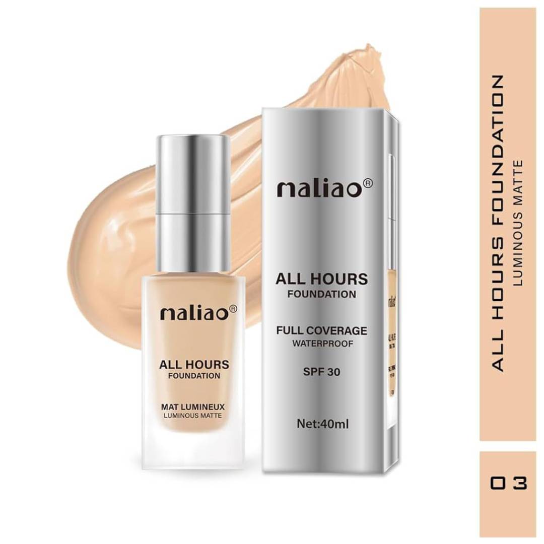 Maliao All Hours Foundation Mat Lumineux Full Coverage Waterproof SPF30