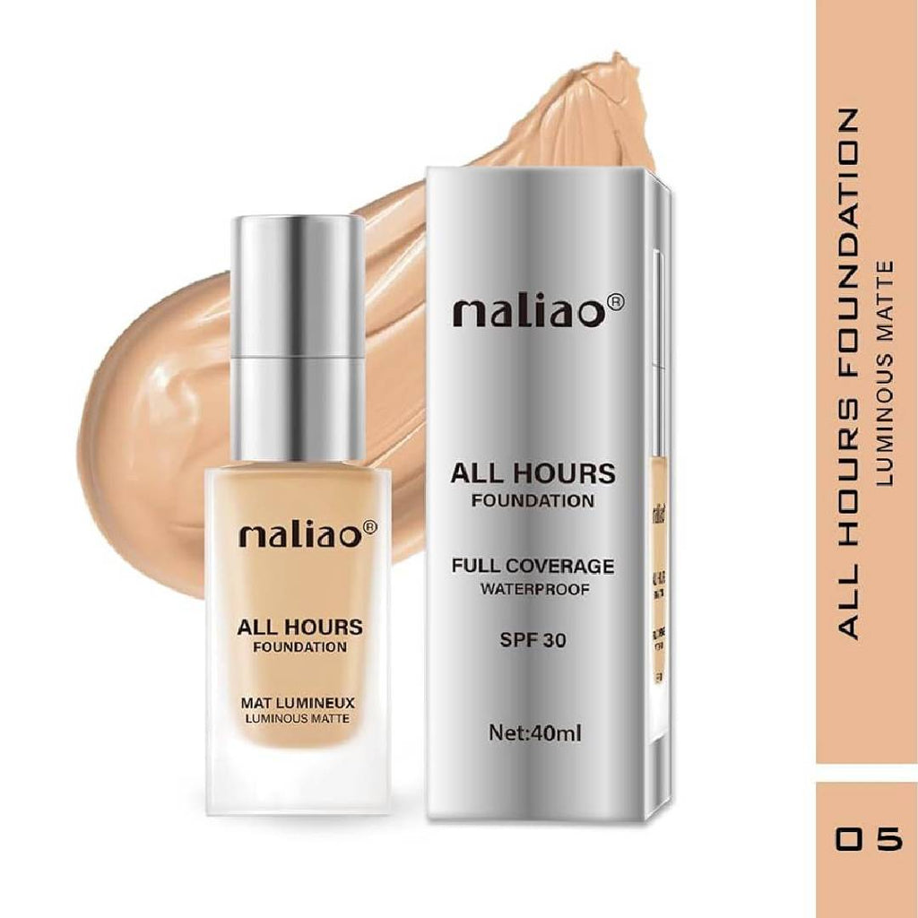 Maliao All Hours Foundation Mat Lumineux Full Coverage Waterproof SPF30
