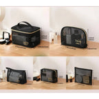 Multipurpose Smiling Girl Black Mesh Zipper Makeup Bag Cosmetic Pouch Travel Organizer 5 Pcs Set
