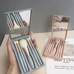 Smoosh 5Pcs Makeup Brush Set with Mirror Portable Travel Kit