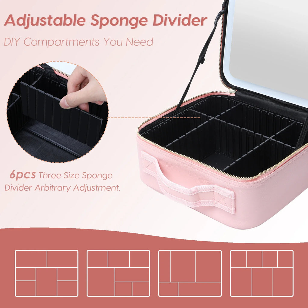 Professional Portable LED Makeup Cosmetics Travel Makeup Artist Storage Bag With Multiple Compartment And Mirror