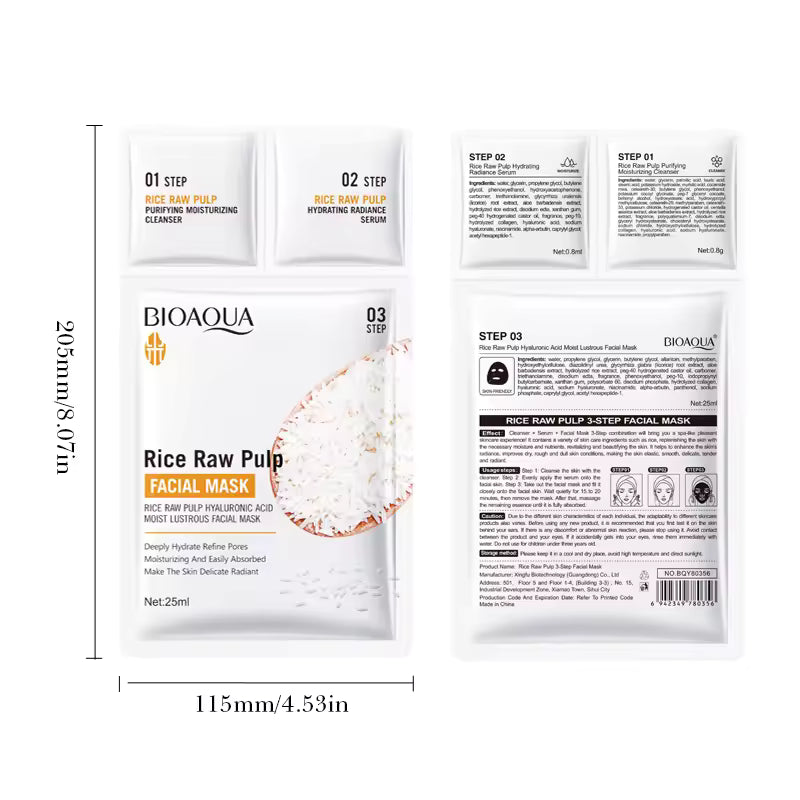Bioaqua 3 Step Rice Raw Pulp Facial Mask