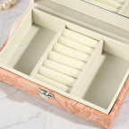 Multipurpose Luxury Self Textured Leather Jewelry Case Medium Size With Mirror BT-06