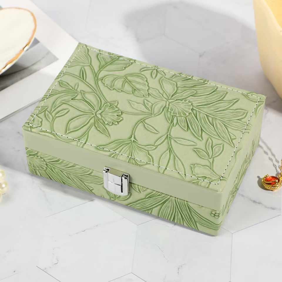 Multipurpose Luxury Self Textured Leather Jewelry Case Medium Size With Mirror BT-06